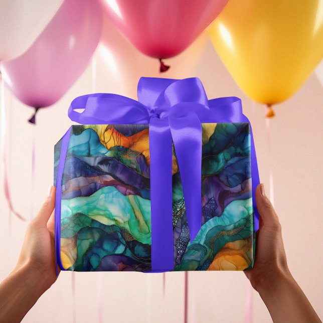 Papier Cadeau Art moderne coloré fluide Peinture encre d'alcool (Créateur téléchargé)