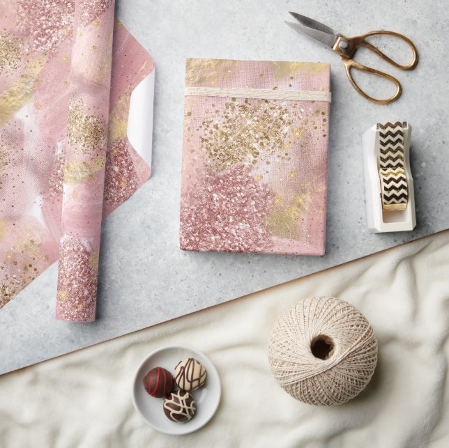 Papier Cadeau Art moderne Glam Faux Rose Gold Parties scintillan (Artisanat)