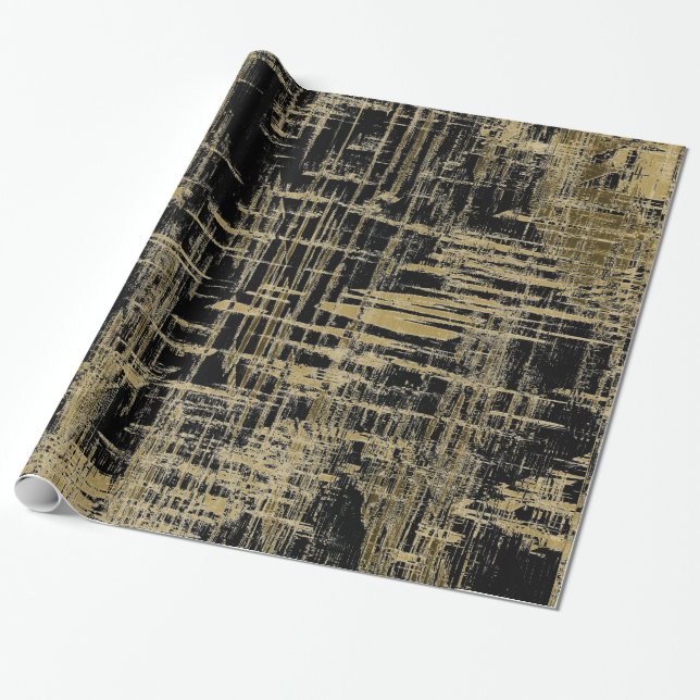 Papier Cadeau Art moderne noir et or (Déroulé)