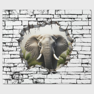 Papier Cadeau Art murale Eléphant 3D - Safari réaliste