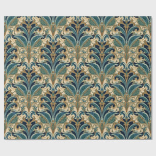 Papier Cadeau Art Nouveau Décor Vintage Majolique Floral Artisan