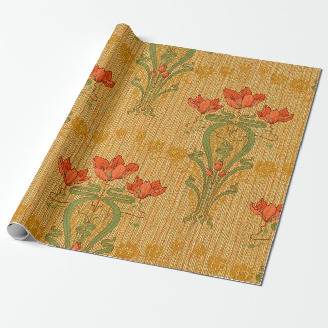Papier Cadeau Art nouveau élégant fleurs de pavot florales victo (Déroulé)