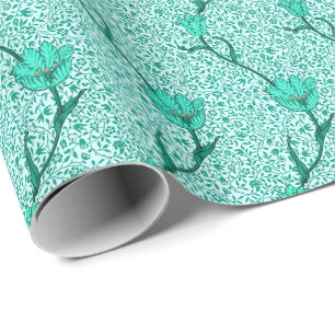 Papier Cadeau Art Nouveau Tulipe Damassé, Turquoise