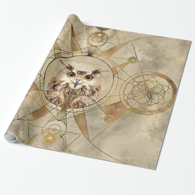Papier Cadeau Art numérique sacré de la géométrie de hibou (Déroulé)