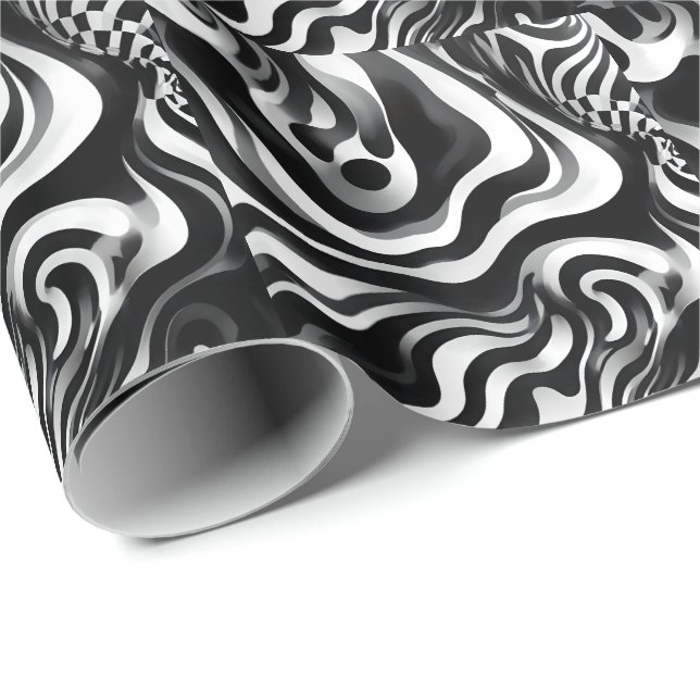 Papier Cadeau Art Op Vave Noir Et Blanc, (Coin rond)