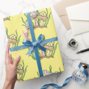 Papier Cadeau Art Pop Rose Jaune Style Champignons Rétro Anniver