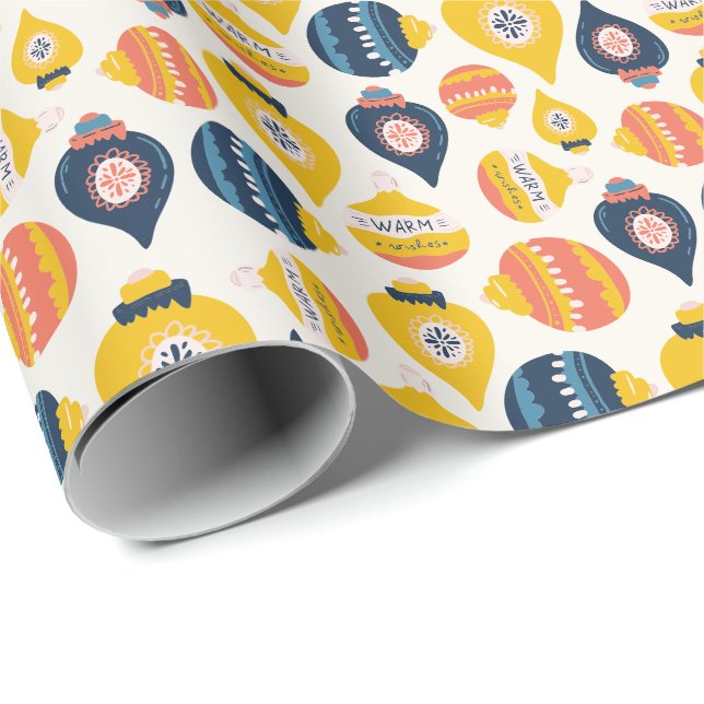 Papier Cadeau Art populaire Sardine Style ornements de Noël (Coin rond)