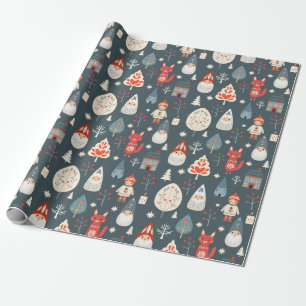 Papier Cadeau Art populaire scandinave avec génomes de Noël