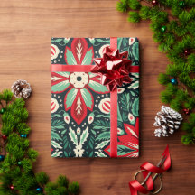 Art populaire scandinave Noël rouge et vert
