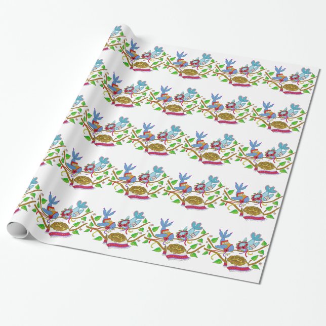 Papier Cadeau Art populaire ukrainien d'oiseaux de mariage (Déroulé)