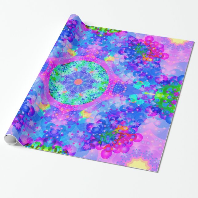 Papier Cadeau Art pourpre et vert de fractale de kaléidoscope (Déroulé)