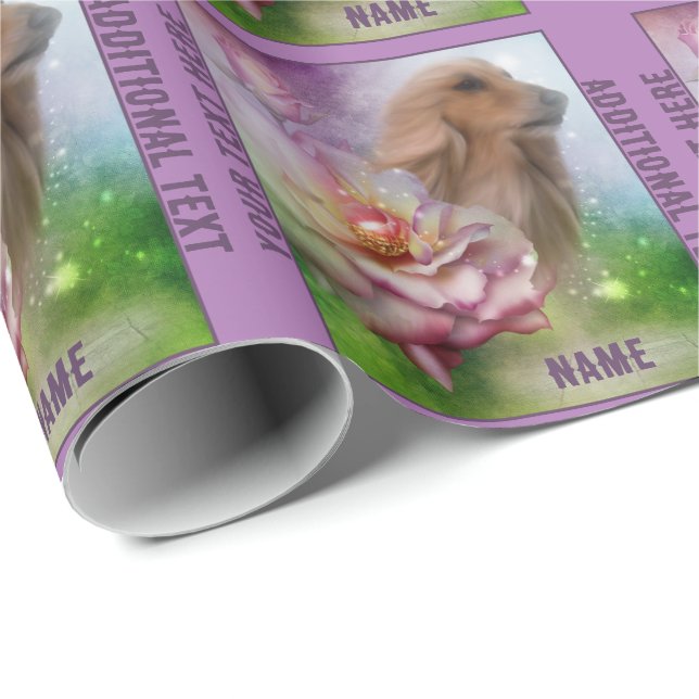 Papier Cadeau Art Rose Imaginaire chien personnalisé (Coin rond)