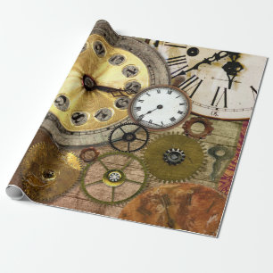 Papier Cadeau Art rouillé de Steampunk d'horloges vieil