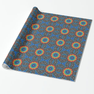 Papier Cadeau Art Tie Dye Rouge Jaune Bleu