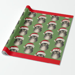 Papier Cadeau Art vintage de chat de casquette de Père Noël
