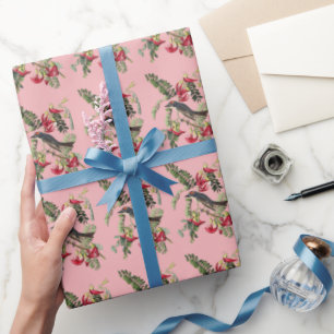 Papier Cadeau Art vintage des oiseaux roses