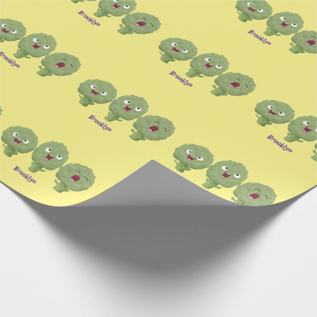 Papier Cadeau Artichauts chantants mignons dessin animé végétal (Coin)