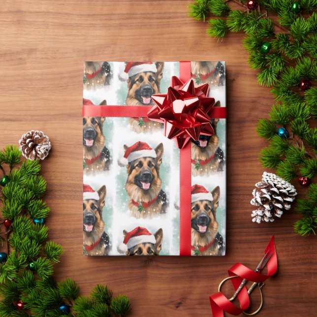 Papier Cadeau Artiste peint de Noël berger allemand (Cadeau de vacances)