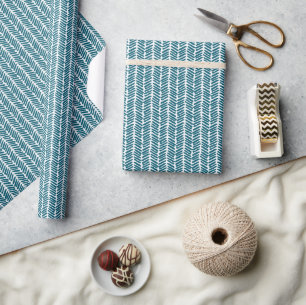 Papier Cadeau Artistique bleu sarcelle vert blanc rayures zigzag
