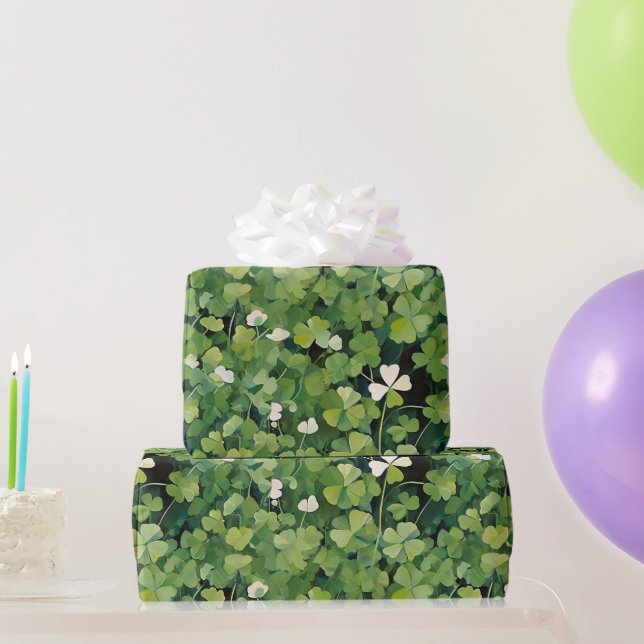 Papier Cadeau Artsy Green Lucky Clover St. Patrick Peint (Cadeaux de fête)