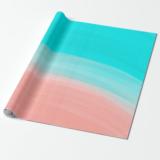 Papier Cadeau Artsy Moderne Corail Bleu Brushstroke Gradient (Déroulé)