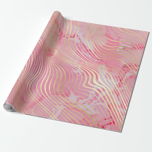Papier Cadeau Artsy moderne rose or rayures courbes Marbre (Déroulé)