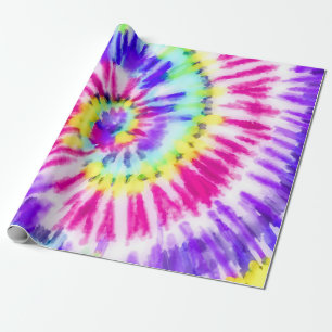 Papier Cadeau Artsy Neon Rainbow Tie Dye Motif d'aquarelle