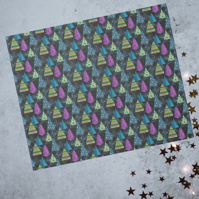 Papier Cadeau Artsy Turquoise Magenta Turquoise Lime Arbres de N (Créateur téléchargé)