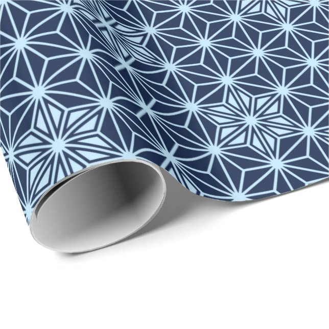 Papier Cadeau Asanoha japonais ou Motif étoile, Indigo Blue (Coin rond)