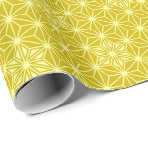 Papier Cadeau Asanoha japonais ou Motif étoile, or moutarde