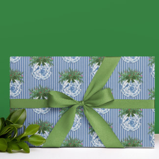 Papier Cadeau Assiettes Bleues et Blanches Chinoiserie Vintage p