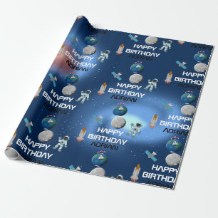 Papier Cadeau Astronaut dans l'espace Galaxie Thème Anniversaire