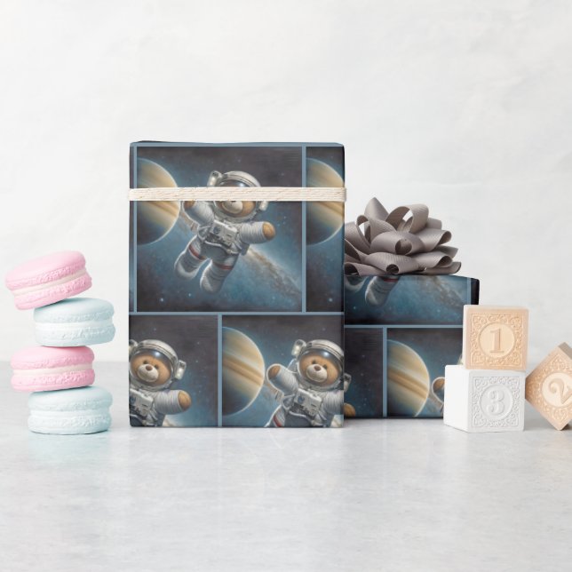 Papier Cadeau Astronaute De L'Ours Teddy Dans L'Espace (Baby Shower)