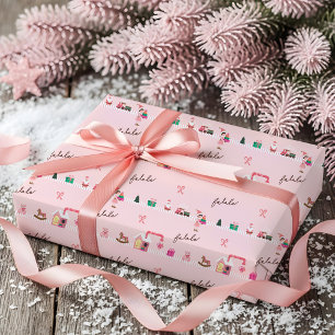 Papier Cadeau Atelier de Jouets de l'Elfe Rose de Noël Amusant