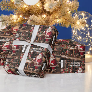 Papier Cadeau Atelier de jouets de Noël père Noël
