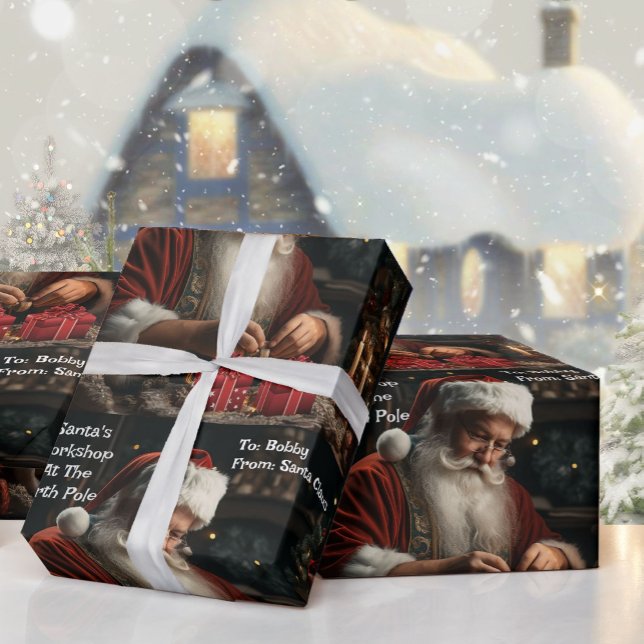 Papier Cadeau Atelier père Noël Ajouter le nom de l'enfant Ai (Créateur téléchargé)