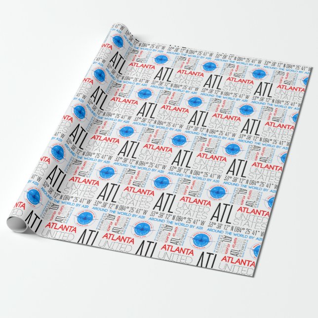 Papier Cadeau ATL, Atlanta Travel The World Par Air Motif (Déroulé)