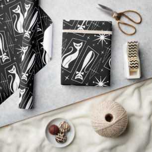 Papier Cadeau Atomique Star Cat MidCentury Moderne MCM de Noël