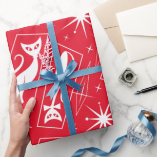 Papier Cadeau Atomique Star Cat MidCentury Moderne MCM de Noël