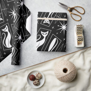 Papier Cadeau Atomique Star Cat MidCentury moderne Noël MCM Wr