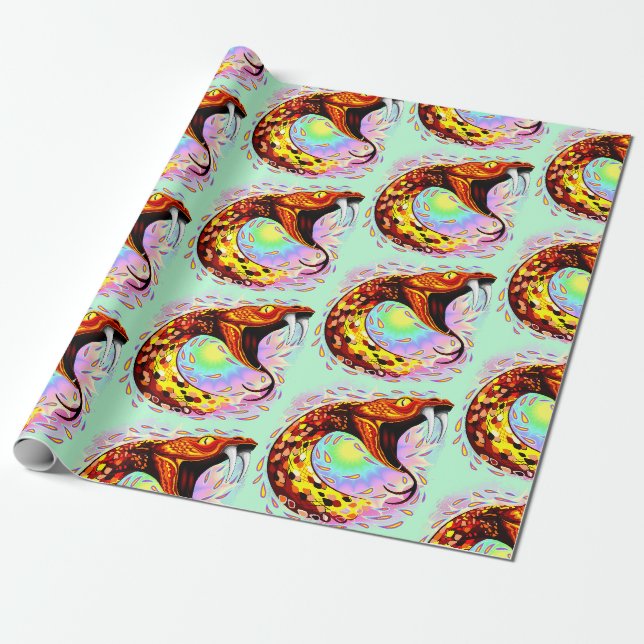 Papier Cadeau Attaque de serpent Psychedelic Surreal Art (Déroulé)