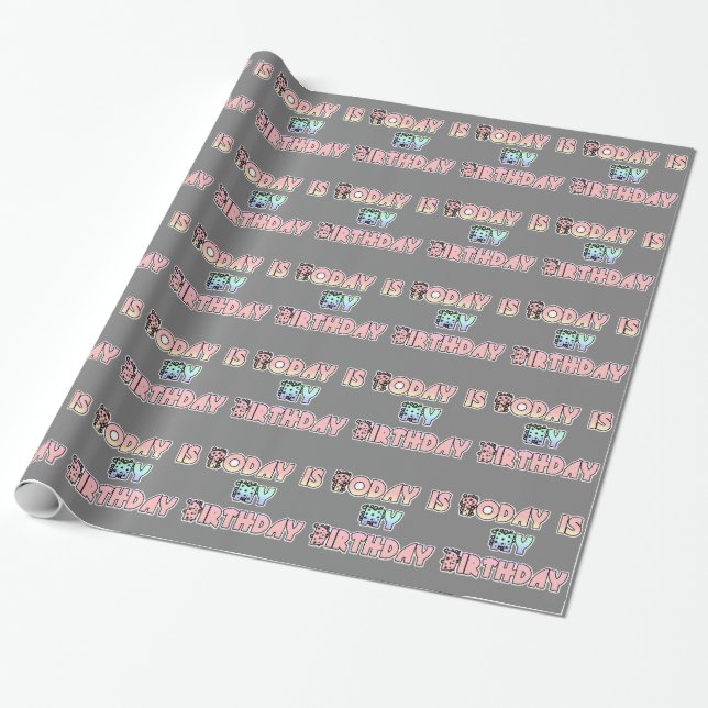 Papier Cadeau Aujourd'hui est mon anniversaire Baby Pink Art Pri (Déroulé)