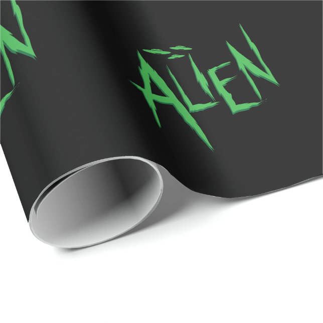 Papier Cadeau Außerirdischen Alien mit Ufo (Coin rond)