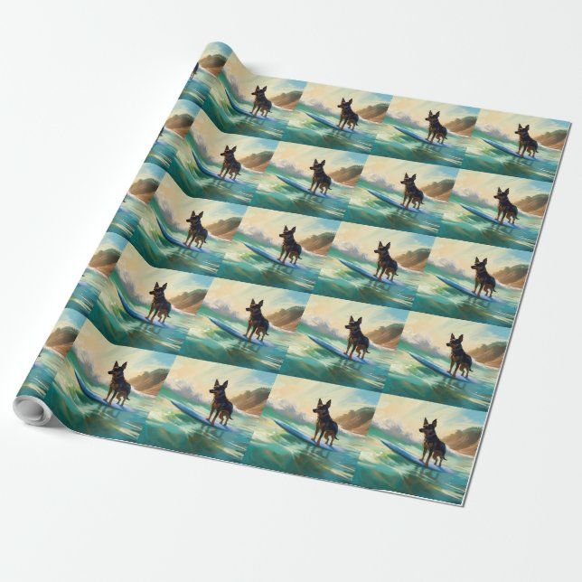 Papier Cadeau Australian Kelpie Beach Surf Paining (Déroulé)