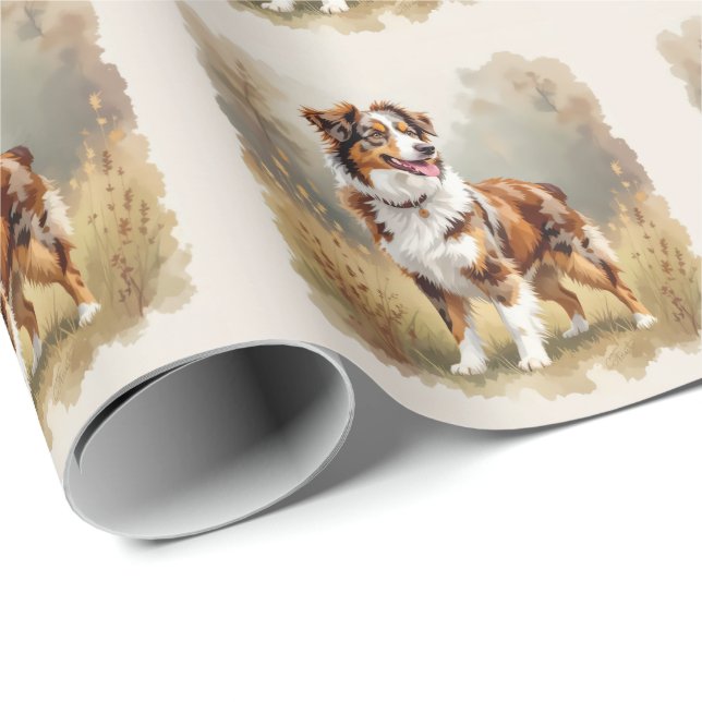 Papier Cadeau Australian Shepherd Dog Red Merle Aussie (Coin rond)