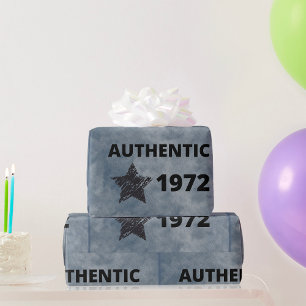 Papier Cadeau Authentique 1972 Vintage Star Retro Anniversaire D