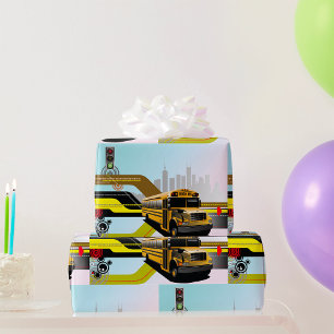Papier Cadeau Autobus scolaire de la ville cybernétique
