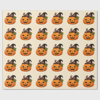 Papier Cadeau Autocollant de chapeau de sorcière de citrouille d