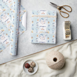Papier Cadeau Autocollant premier anniversaire sous la mer Bleu