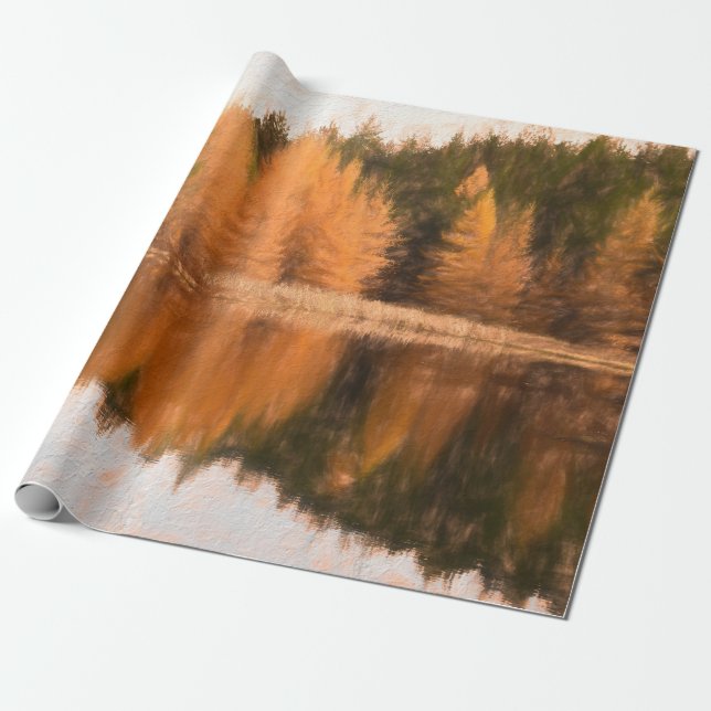 Papier Cadeau Automne Arbres Lac Orange Automne Thème Sketch Art (Déroulé)